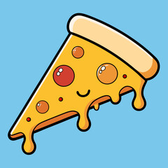 Cartoon Pizza Slice with Melting Cheese Floating Vector Icon  
