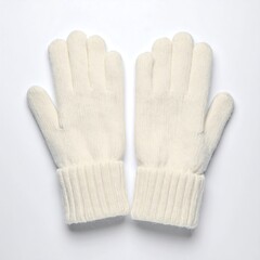 Pair of cream-colored knitted gloves with ribbed cuffs, displayed on a white background