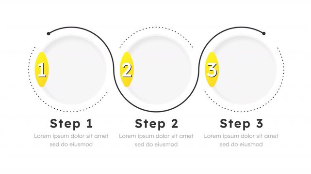 Mobile service infographic 3 steps template animation. Virtual assistance. Sequence options HD video. Animated blank diagram visualization. Process layout empty design element. Motion graphics