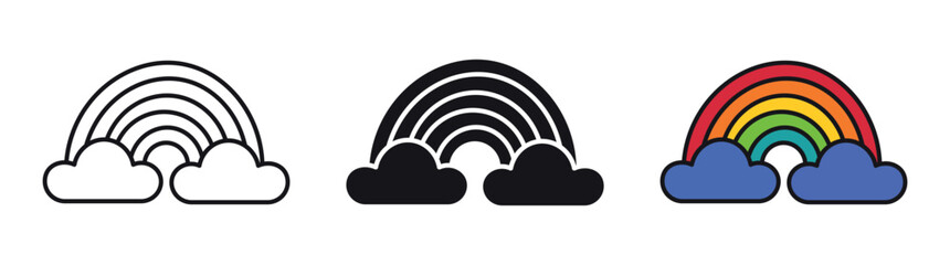 Fototapeta premium set of cloud rainbow icon. Colorful rainbows, cloud with rainbow colors tail, vector illustration.
