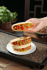 Tongguan Sandwich Traditional Chinese Preserved Meat Sandwich Shaanxi Province Street Food Production