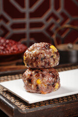 Traditional Shandong Sticky Rice Bean Buns Chinese Snacks on Bamboo Steamer