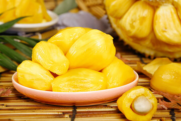 Fresh Thai Jackfruit Segments Golden Yellow Tropical Fruit in Bowl