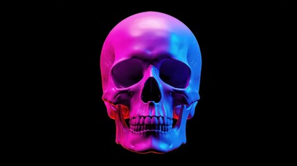 Obraz premium 3 d render of a skull with vibrant pink and blue lighting against black