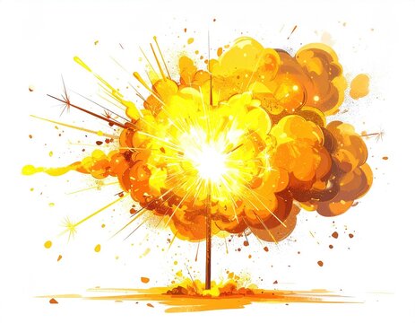 A vibrant explosion of bright yellow and orange bursts outward from a central point, radiating outward in a cloud-like form