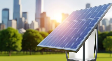 Fototapeta premium Solar panel green energy city skyline renewable energy