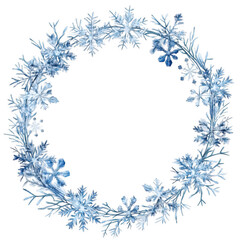 Obraz premium Watercolor snowflake wreath provides an elegant frozen winter frame on transparent background