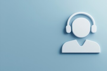 Fototapeta premium A minimalist icon representing a person with headphones, symbolizing communication and technology, set against a soft blue background.
