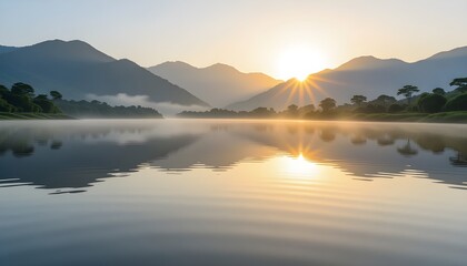 Obraz premium Sunrise Calm at Reservoir – Peaceful Morning Water Landscape