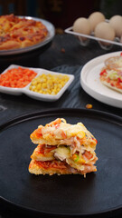 Delicious Italian Pizza Slice with Melted Cheese and Fresh Toppings Ready to Serve