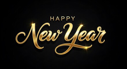 Obraz premium Elegant golden happy new year calligraphy on a black background
