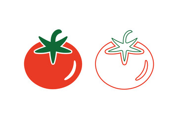 Simple red tomato icon and outline illustration on white background