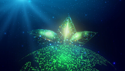 Happy Earth Day concept. Plant sprout. Abstract modern vector illustration on dark blue background.
