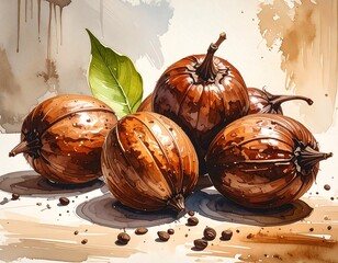 Still life of pumpkins with leaf