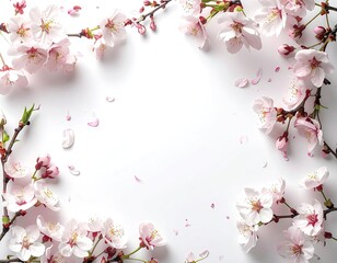 Obraz premium Delicate pink blossoms frame a white background