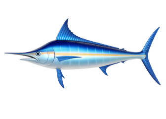 Vibrant blue marlin fish swimming gracefully isolated on transparent background