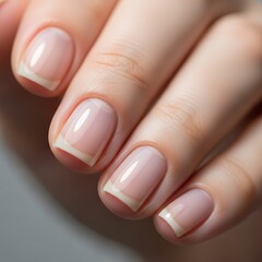 Elegant french manicure on a female hand showcases refined beauty and meticulous nail care routine application