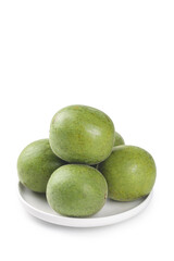 Luo Han Guo Monk Fruit from Guilin Guangxi China on White Plate Background