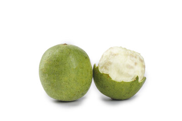 Luo Han Guo Monk Fruit Fresh Whole and Cut Open White Background Healthy Natural Sweetener