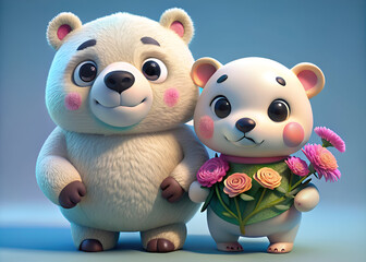 Adorable Polar Bear Duo. A Digital Art Masterpiece
