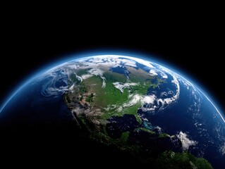 Fototapeta premium Captivating View of Earth from Space Showcasing Vibrant Blue Oceans Green Continents and a Glimpse of Atmospheric Wonder in Celestial Vastness