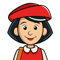 Cartoon Smiling Woman with Short Black Hair, Friendly and Cheerful Female Character Illustration