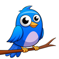 Cartoon Bright Blue Bird with Large Round Eyes, Colorful and Playful Avian Character Illustration