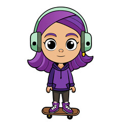 Cartoon Teenage Girl with Purple Hair, Stylish and Trendy Character Illustration
