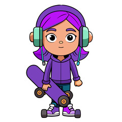 Cartoon Teenage Girl with Purple Hair, Stylish and Trendy Character Illustration