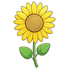 Cartoon Yellow Sunflower with Large Petals, Bright and Vibrant Floral Illustration