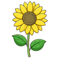 Cartoon Yellow Sunflower with Large Petals, Bright and Vibrant Floral Illustration