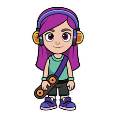 Cartoon Teenage Girl with Purple Hair, Stylish and Trendy Character Illustration