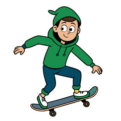 Cartoon Young Man in Green Hoodie, Casual Style, Playful and Fun Character Illustration
