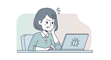 Frustrated woman facing a computer bug problem and looking annoyed with a stressed expression at