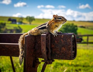 Chipmunk on rusty metal