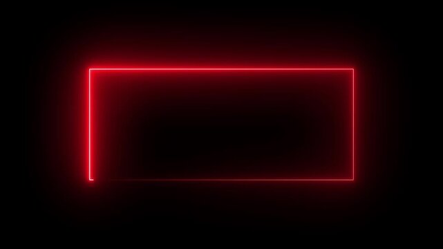 Glowing Red Neon Rectangle Frame Pulsating On Black Background Abstract Geometric Shape Futuristic Digital Overlay