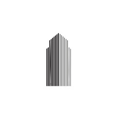 Obraz premium A sleek, minimalist graphic illustration of a modern skyscraper, formed by an array of vertical lines, perfect for corporate branding and architectural design concepts.