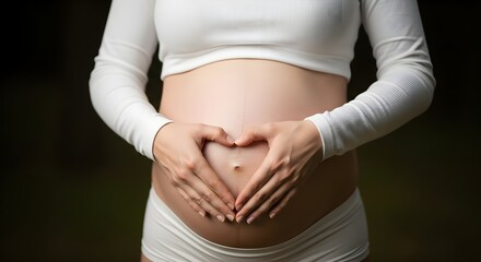 Heart-Shaped Hands Over Pregnant Belly Symbol of Love and Anticipation