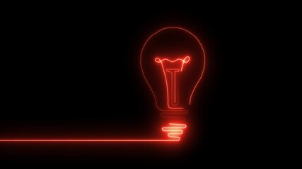Red neon light bulb outline glowing on black background symbolizing innovation inspiration idea generation creative thinking problem solving breakthrough discovery concept - Powered by Adobe
