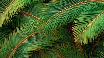 Fototapeta premium Overlapping Green Palm Fronds with Brown Stems Background