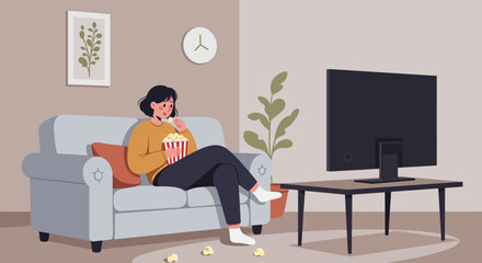 Vector Illustration of Binge-Watching at Home