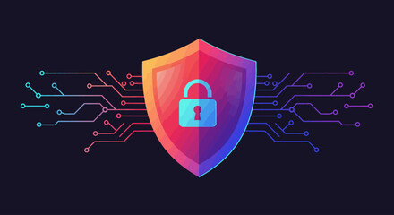Cyber Security Vector with Digital Shield