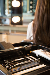  Cutting equipment in a tray in a beauty salon