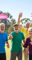 Joyful Seniors Playing Disc Golf in a Sunny Park Active Lifestyle and Community Fun