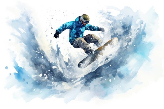 Snowboarder jumping snowboarding recreation adventure.