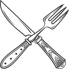 Simple silhouette of a fork and knife on white background