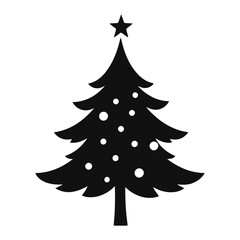 Fototapeta premium Christmas tree silhouette, holiday pine illustration, decorated fir vector, festive tree drawing, black evergreen art with star
