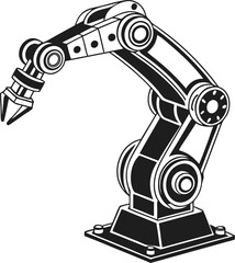 Silhouette of an industrial robot arm on a white background