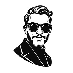 Business man illustration, stylish male character, cool design, hipster fashion, modern hairstyle symbol with sunglasses