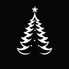 Obraz premium Christmas tree silhouette, holiday pine illustration, decorated fir vector, festive tree drawing, black evergreen art with star